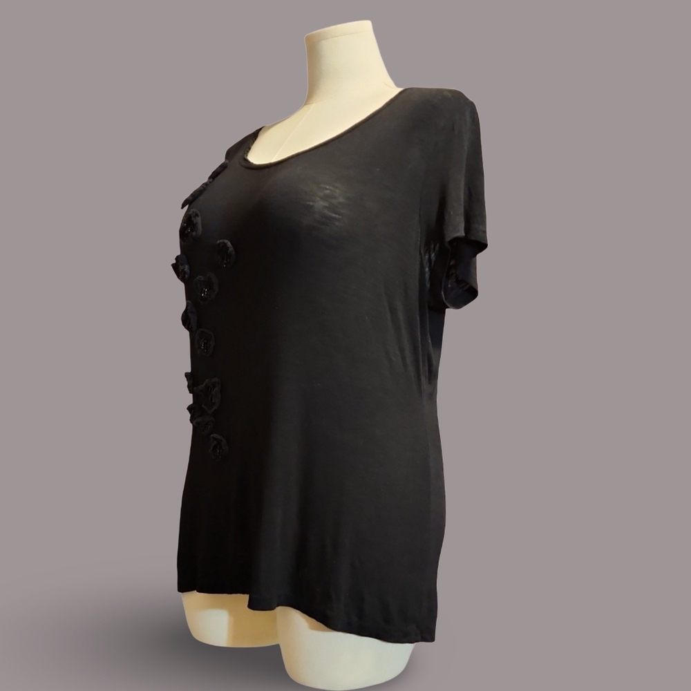 Forever Women Soft And Comfortable Sheer Tshirt With Floral Applique Grunge Goth - Picture 4 of 6